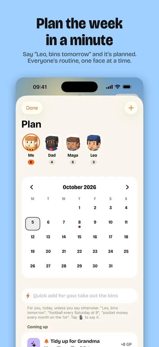 Planning the week, one face at a time